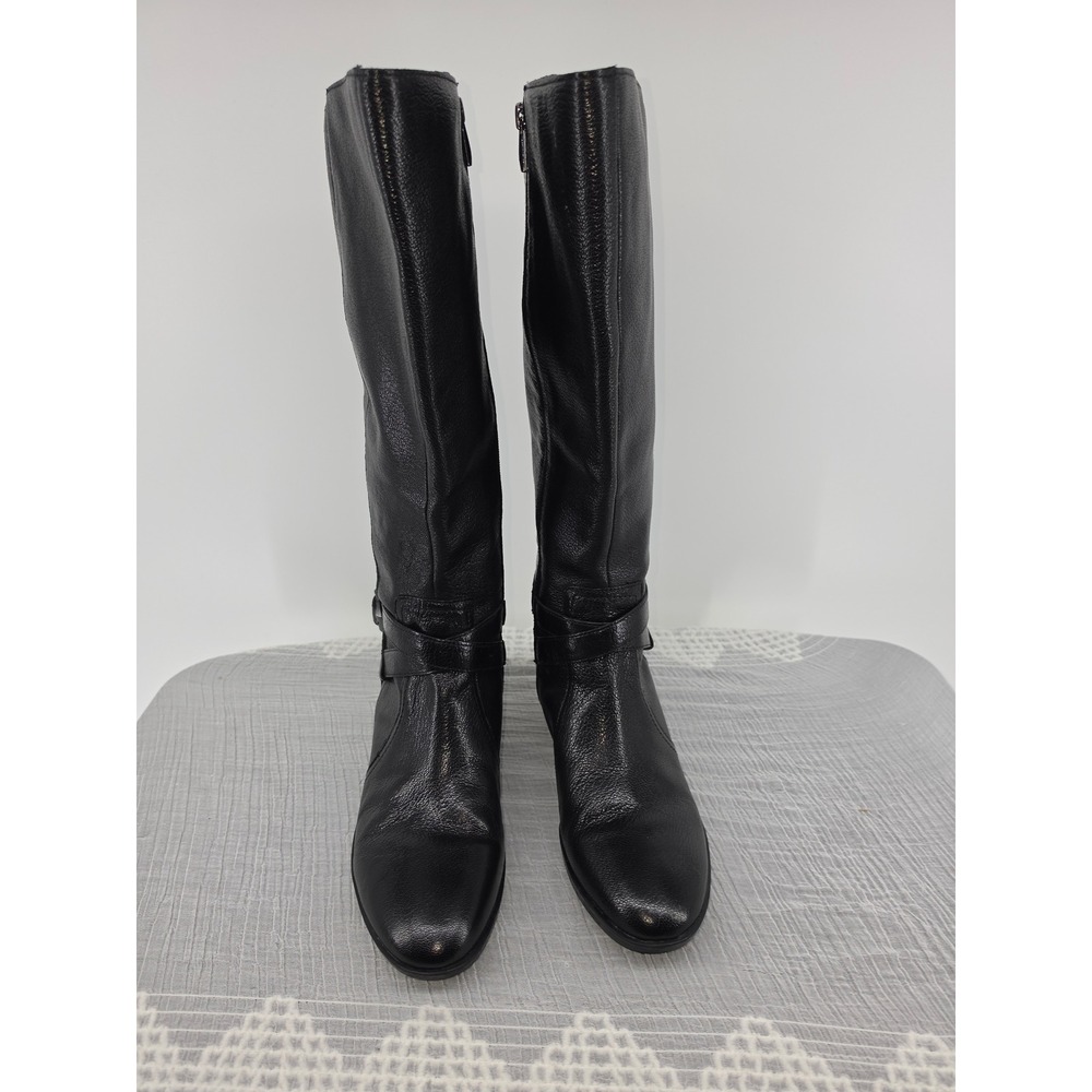 Naturalizer Rena2 Black Leather Knee High Riding Boots Womens 7.5WW Extra Wide